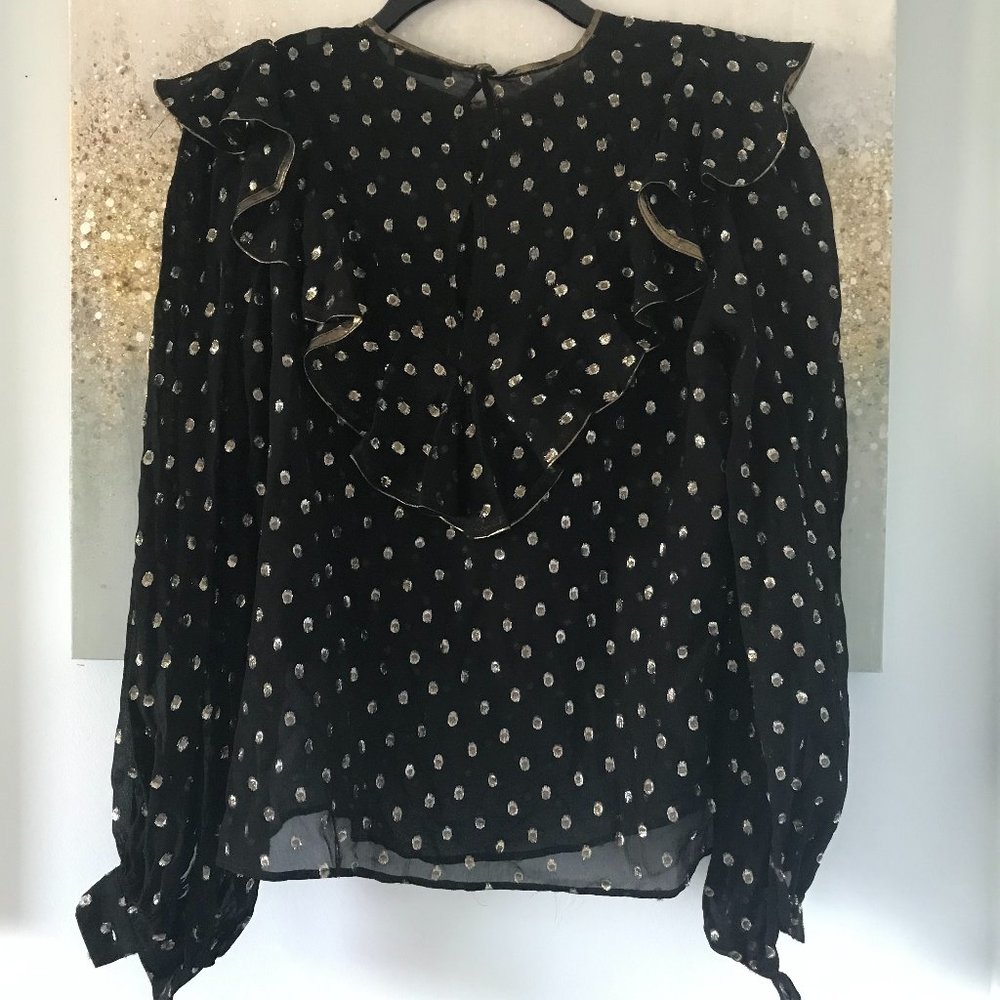 ⚡️SOLD ON KIJIJI⚡️✨HOST PICK✨Sandro Lunea Ruffled Metallic Dot Blouse (NWT) - Picture 11 of 16